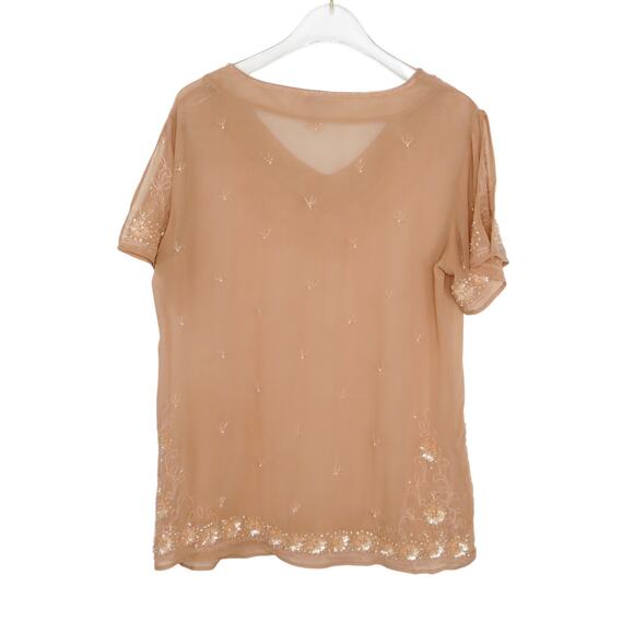 Sundance Peach Beaded Embroidered Short Sleeve Bohemian Blouse Small - Picture 4 of 6
